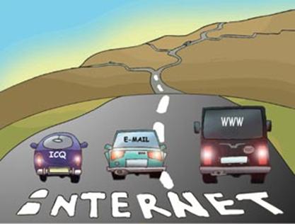 Рис. 71. Интернет можно сравнить с системой транспортных магистралей, а виды сервисов Интернета - с различными службами доставки. Подобно тому, как транспортными магистралями может пользоваться несколько различных служб доставки грузов, на базе Интернета может быть реализовано множество информационных служб, с помощью которых пользователь Интернета может получать различные сервисы. В таблице 27 приведены некоторые, широко используемые сервисы обмена данными на базе сети Интернет. Таблица 27.