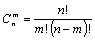 тания Сочетаниями из n элементов по m элементов называются комбинации, составленные из данных n элементов по m элементов, которые различаются хотя бы одним элементом (отличие сочетаний от размещений в том, что в сочетаниях не учитывается порядок элементов). Число сочетаний без повторений (n различных элементов, взятых по m) вычисляется по формуле: