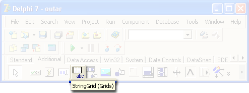 Для ввода массива удобно использовать компонент StringGrid. Значок компонента StringGrid находится на вкладке Additional (рис. 5.2).